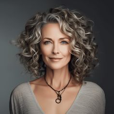 Woman 60 years old with curly hair with Curly Lob Natural Curly Hair Cuts, Grey Curly Hair, Curly Hair Photos, Short Curly Haircuts, Medium Curly Hair Styles, Haircuts For Curly Hair, Haircuts For Medium Hair, Shag Haircut, Curly Hair Cuts