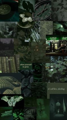 the collage shows many different types of green and black images, including an image of a