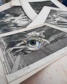 Lover's Eye ring with a round oil painting encased in gold plate over sterling with a quartz crystal cabochon which gives a magical magnifying effect, measuring 1/2"; ring size 6.5. THE HISTORY: Lover's Eyes were a jewelry trend c.1785-1830 of brooches set with tiny watercolor portraits on ivory. Since they were croppe Tiny Watercolor, Jewelry Frames, Lovers Eyes, Eye Round, Miniature Portraits, Historical Jewellery, Contemporary Minimalist, Ring Sale, Gold Filled Ring