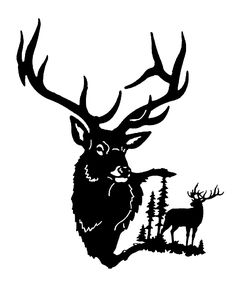 a black and white silhouette of a deer with antlers