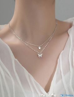 OrcaJump - 1PC necklace for women wedding sport gift alloy butterfly classic Sterling Silver Butterfly Necklace With Clavicle Chain, Adjustable Delicate Chain Butterfly Necklace, Adjustable Butterfly Necklace With Delicate Chain, White Gold Butterfly Necklace With Clavicle Chain, Adjustable Silver Butterfly Necklace With Clavicle Chain, Silver Butterfly Necklace With Adjustable Clavicle Chain, Butterfly Shaped Necklace With Delicate Chain, Silver Dainty Jewelry With Butterfly Charm, Silver Butterfly Necklace With Clavicle Chain