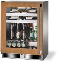 a stainless steel beverage cooler filled with bottles