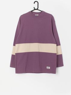 Vintage Oxbow sweatshirt in purple and cream. This 90s Oxbow sweatshirt in purple with a cream colour block across the waits and arms, features a crew neck, long sleeves and the Oxbow logo is on the bottom left. Made from a mid-weight soft cotton blend.  Our recommended size: Medium to large Label says: Medium Condition: Good, deadstock. Small mark on chest. Please see last image (not colour accurate) Material: 65% cotton, 35% polyester  Measurements in inches: Pit to pit: 22 Shoulders: 21 Front Purple Long Sleeve Sweater For Streetwear, Purple Crew Neck Tops With Ribbed Cuffs, Purple Crew Neck Top With Ribbed Cuffs, Purple Tops With Ribbed Cuffs For Streetwear, Purple Crew Sweatshirt For Winter, Purple Crew Neck Winter Sweatshirt, Purple Crew Neck Sweatshirt For Winter, Purple Crew Neck Top For Layering, Cream Cotton Sweatshirt For Layering