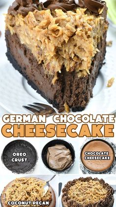 No Bake German Chocolate Cheesecake, German Chocolate Cheesecake, Chocolate Cheesecake Recipe, Yummy Cheesecake, Coconut Pecan, Easy Cheesecake Recipes