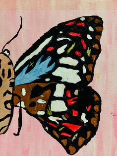 a painting of a butterfly on a pink background