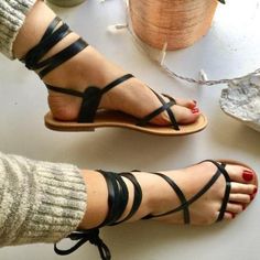 Open-toe Strappy Lace-up Summer Flat Sandals on Luulla Ootd Heels, High Heel Flip Flops, Heel Sandals Outfit, Stacked Heel Sandal, Heeled Flip Flops, Tie Up Sandals, Summer Sandals Flat, Giuseppe Zanotti Heels, Boho Sandals