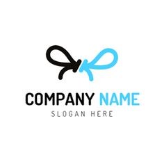 scissors logo design with blue ribbon and black outline on white background, suitable for use in business