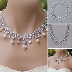 #bridaljewelry #weddingjewelry #crystalnecklace #bridalnecklace #weddingnecklace #crystaljewelry #czbridalnecklace #pearldropnecklace #statementnecklace #indianwedding Pearl White Crystal Bridal Necklace For Wedding, Silver Pearl Necklace With Rhinestones For Wedding, Crystal Pearl Necklace With Rhinestones For Wedding, Wedding Jewelry With Pearl And Rhinestones, Wedding Pearl Necklace With Rhinestones, Pearl White Rhinestone Necklace For Wedding, Bridal Necklace With Pearl Drop For Wedding, Pearl White Crystal Bridal Necklace For Anniversary, Silver Cubic Zirconia Pearl Necklace For Wedding