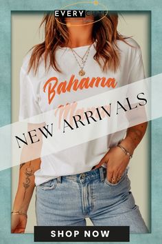 White Bahama Mama Letter Graphic T Shirt White Spring T-shirt With Lettering, White Lettering T-shirt For Spring, Summer Tops With Lettering, Relaxed Fit, Summer Tops With Lettering In Relaxed Fit, Relaxed Fit Summer Tops With Lettering, Relaxed Fit Tops With Lettering For Summer, Bahama Mama, Tops Graphic, T Shirt Women