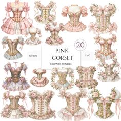 the pink corset clipart bundle is available for use in many different designs