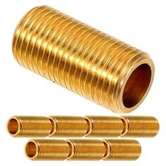 an assortment of gold colored metal tubes and fittings for different types of hoses