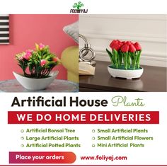 an advertisement for artificial house plants