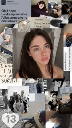 the collage has many different pictures and words on it, including one woman's face