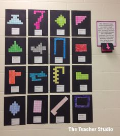 a bulletin board with different shapes and colors