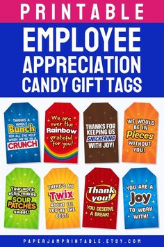 printable employee appreciation candy gift tags