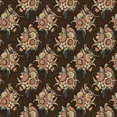 a brown background with pink and blue flowers on the bottom half of it, in an ornate pattern