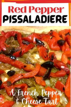 a pizza with peppers and cheese on it is featured in the magazine red pepper pisalade