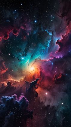 colorful clouds and stars in the night sky