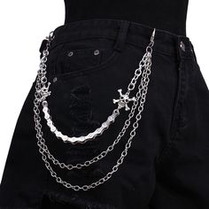 💞Punk Pants Chain Skull Keychains for Men Women Jean Trouser Biker Chains Harajuku Goth Jewelry Gothic Rock Emo Accessories Rock Hip-hop💞 💞Metal Type: Zinc alloy💞 💞Style: Punk,an excellent choice for dancers, rock, punk, and hip-hop lovers. It is especially suitable for stage performances and can create cool effects.💞 Hair Masculine, Cyberpunk Wear, Truck Kun, Jean Chains, Chain For Pants, Trouser Chain, Skater Fits, Jeans With Chains, Chain Jeans