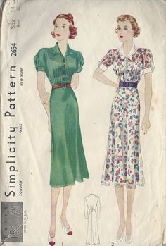 1930s Vintage Sewing Pattern DRESS B32" (R586) #Simplicity 1930s Dress Pattern, 1930's Dresses, Vintage Vogue Sewing Patterns, Simplicity Dress, 1930s Dress, Afternoon Dress, Motif Vintage, 1930s Fashion, Couture Vintage