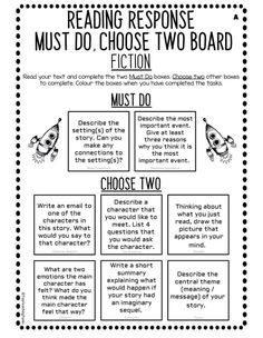 reading response to the novel must do choose two board