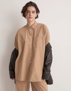 The Signature Poplin Oversized Shirt Outfits Lookbook, Dressed For My Day, Madewell Shirts, Popover Shirt, Front Tie Shirt, Denim Button Down, Madewell Denim, My Day, Crop Shirt