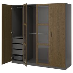 an open closet with drawers and shelves on both sides is shown in this 3d image