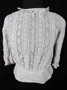 Edwardian Shirtwaist, Edwardian Shirt, Vintage White Lace Dress, Cluny Lace, Victorian Blouse, 1970's Fashion, Cotton Lingerie, French Victorian, White Lace Blouse