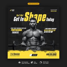 a flyer for a bodybuilding gym with a man doing exercises on the front and back