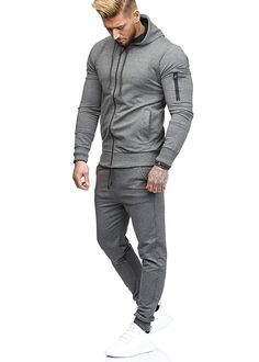 InnateFit FITNESS Dark Grey / L Men's sports suit fitness casual wear CJNSWTXZ02298-Dark Grey-L Hoodie Fabric, Practice Outfits, Fabric Combinations, Dark Wear, Sports Suit, Workout Accessories, Athletic Fits, Matching Top, Hooded Sweater