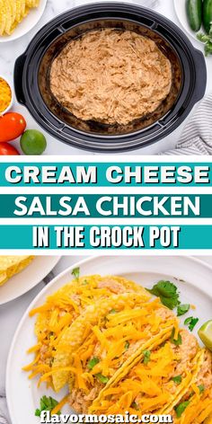 cream cheese salsa chicken in the crock pot is an easy and delicious appetizer