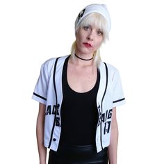 Synchronize and show up in style with this cropped baseball jersey. The Meaning of 11:11 is often associated with spiritual awakening. It often appears before a shift of consciousness. 1111 also inspires you to use your intuition and wisdom to help others grow spiritually. This is another reason why we choose to feature WORLDWIDE on the back. The chic design is casual yet trendy, making it a perfect addition to your wardrobe essentials. Designed with versatility in mind, the jersey’s lightweight White Baseball Jersey With Letter Print For Streetwear, White Tops For Baseball Season Streetwear, White Baseball Collar Top For Streetwear, Casual White Baseball Jersey, White Baseball Jersey For Streetwear During Sports Season, White Tops With Baseball Collar For College, Sporty White Top With Baseball Collar, White Tops With Baseball Collar For Sports Season, College Fitted White Baseball Jersey