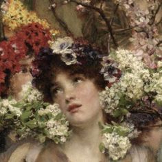 a painting of three women with flowers in their hair