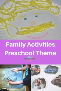 a collage of photos with the words family activities preschool theme and pictures on it