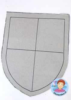 a paper cut out of a shield with a cartoon character on the front and side