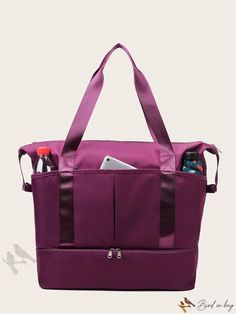 Bird in Bag - Expandable Luggage Storage Bag with Shoe Compartment, Carry-on Travel Weekender and Overnight Bag, Weekender Hospital Bag Rectangular Purple Duffle Bag For Travel, Purple Rectangular Duffle Bag For Travel, Large Capacity Backpack For Weekend Trips, Large Capacity Shoulder Bag Backpack For Weekend Trips, Large Capacity Shoulder Backpack For Weekend Trips, Functional Bags For Weekend Trips, Rectangular Purple Travel Bag For On-the-go, Large Capacity Satchel Shoulder Bag For Weekend Trips, Large Capacity Shoulder Gym Bag For Weekend Trips