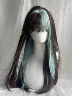 Brown & Mint Green Highlight Long Straight Synthetic Wig with Bangs Mint Green Highlights, Green Highlights, Long Hair Color, Blonde Bob Cuts, Hair Color Highlights, Brown Blonde Hair, Wig With Bangs, Outfits With Hats