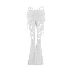 Women's Sexy Hottie Low-waisted Tie Hollowed Wrinkles Broken Holes Casual Flared Pants Pants SPECIFICATIONS Season: Summer Waist Type: low Decoration: Button Elasticity: Medium Strecth Fabric Type: blended Pant Style: FLARE PANTS Material: POLYESTER Length: Ankle-Length Pants [New In 20240820] Casual White Bottoms For Club, High Waist Ripped Stretch Bottoms, Stretch Wide Leg Bottoms For Club, Chic Stretch Ripped Pants, Ripped Bottoms For Summer Party, Ripped Bottoms For Party In Summer, Fitted Ripped Bottoms For Night Out, Casual Ripped Bottoms For Party, Ripped Fitted Party Bottoms