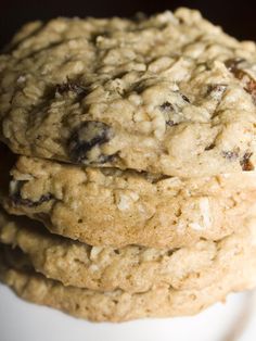 three oatmeal cookies stacked on top of each other