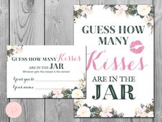 two wedding stationery cards with flowers and lipstick on them