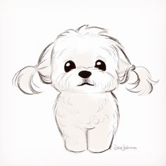 a drawing of a small white dog