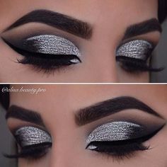 Silver Smokey Eyes Silver Smokey Eye, Maquillage Yeux Cut Crease, Silver Eye Makeup, Nye Makeup, Makeup 2017, Prom Eye Makeup, Dip Brow, Eye Spy