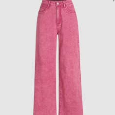 I’m Selling Never Worn Before Pink Solid Wide Leg Jeans With The Tag Still On Style Wide Leg Trousers, Stonewash Jeans, High Waist Wide Leg Jeans, Oversized Outfit, Movies Outfit, Denim Pocket, Denim Patterns, Clothing Details, Pink Jeans