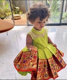 Traditional Frocks For Baby Girl, Baby Pattu Frocks Designs, Baby Pattu Langa Designs, Pattu Frocks For Kids, Long Frocks Design, Long Frocks Indian Designer Dresses, Long Frocks Indian, Indian Designer Dresses