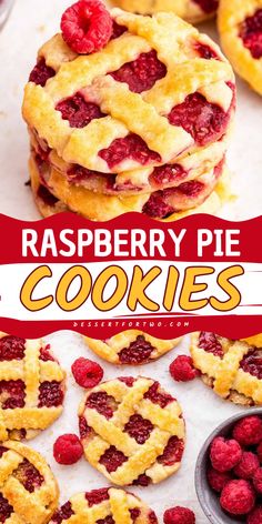 Here's a fun summer dessert! These Raspberry Pie Cookies start with a cream cheese pie crust that traps fresh raspberries on an almond cookie. It also makes an easy Labor Day party food! Easy Raspberry Pie, Raspberry Gallete, Raspberry Cheesecake Cookies With Fresh Raspberries, Raspberry Pie From Frozen Raspberries, Cheese Pie Crust, Pie Raspberry, Cream Cheese Pie Crust, Lattice Crust