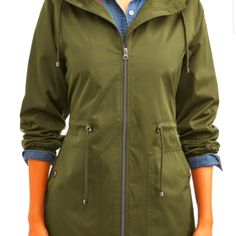 Time & Tru Lightweight Anorak Green Jacket With Attached Hood And Two Pockets In Front. New With Out Tag Women's Regular Fit Water Resistant Wind Resistant Drawcord For The Waist. Mossy Green Color. 100% Polyester Size X Large(16-18) Time & Tru Brand. Casual Raincoat With Adjustable Hood For Cold Weather, Casual Hooded Raincoat For Cold Weather, Green Utility Outerwear With Drawstring Hood, Casual Green Weatherproof Parka, Casual Raincoat With Detachable Hood For Cold Weather, Casual Weatherproof Khaki Outerwear, Casual Weatherproof Khaki Hooded Jacket, Weatherproof Casual Parka For Spring, Casual Weatherproof Parka For Spring