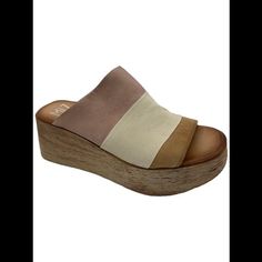 "New - The Item Is Brand-New, Unused, And Unworn. The Item May Or May Not Have The Original Tags And/Or Original Packaging. Style: Gianna European Leather Upper, Multi-Tone Color Combination Cushioned Footbed Approximate Measurements: Wedge Heel 2-1/2"H; Sole 1-1/8"H Fit: True To Size Leather Upper/Lining; Man-Made Outsole Imported" Summer Leather Slip-on Wedge Sandals, Leather Slip-on Summer Wedge Sandals, Cream Leather Wedge Sandals For Beach, Cream Leather Wedge Sandals With Open Heel, Cream Leather Slip-on Wedge Sandals, Miz Mooz Shoes, Miz Mooz, Leather Slides, Womens Shoes Wedges