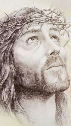 a drawing of jesus with crown of thorns on his head