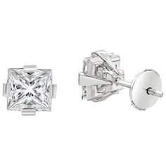 GIA Certified 3.02 Carat Total Princess Cut Diamond Compass Set Stud Earrings | From a unique collection of vintage Stud Earrings at https://www.1stdibs.com/jewelry/earrings/stud-earrings/. Classic Formal Earrings With Tension Setting, Elegant White Gold Diamond Earrings With Tension Setting, Elegant White Gold Earrings With Tension Setting, Luxury Formal Earrings With Tension Setting, Gia Certified Platinum Earrings For Formal Occasions, Formal Silver Diamond Earrings With Tension Setting, White Gold Sterling Silver Earrings With Tension Setting, White Gold Earrings With Tension Setting As Gift, Gift White Gold Earrings With Tension Setting