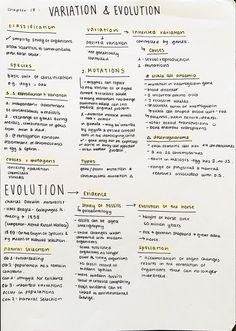 a piece of paper with writing on it that says variation and evolution in different languages